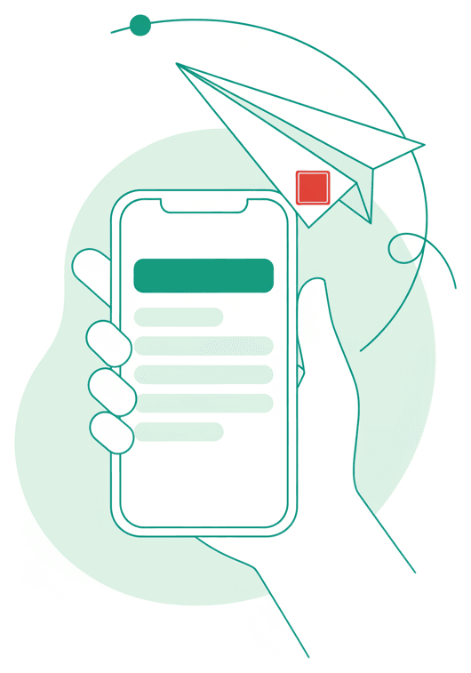 スマホだけで請求書を作成して送付するイラスト